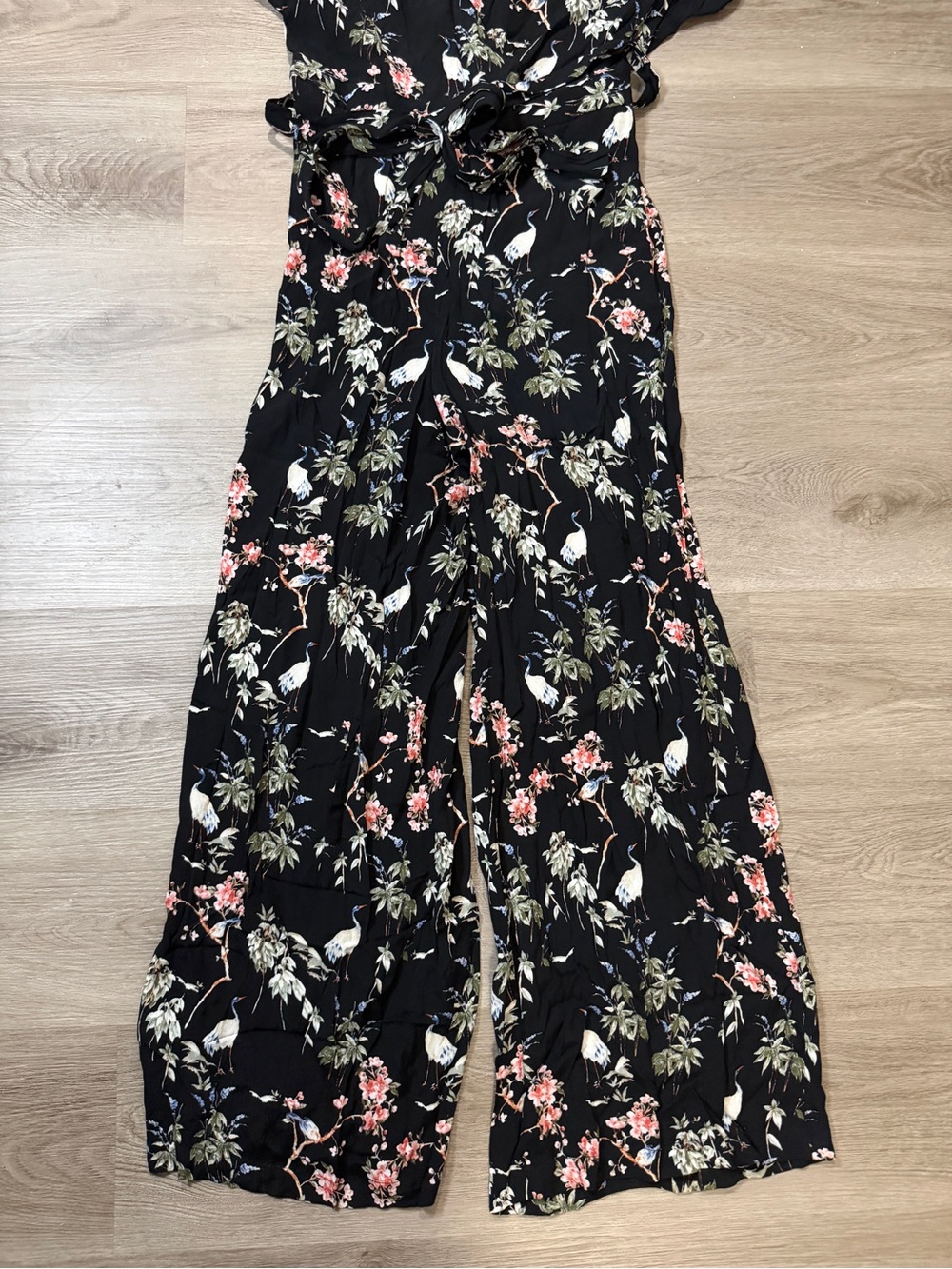 Banana Republic Black Floral & Bird Wide-Leg Jumpsuit with Tie Waist - Picture 3 of 9